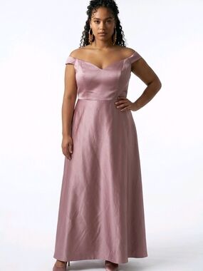 David's Bridal Dusty Rose Off-the-Shoulder Satin Formal Gown | Appx. Size 21–22